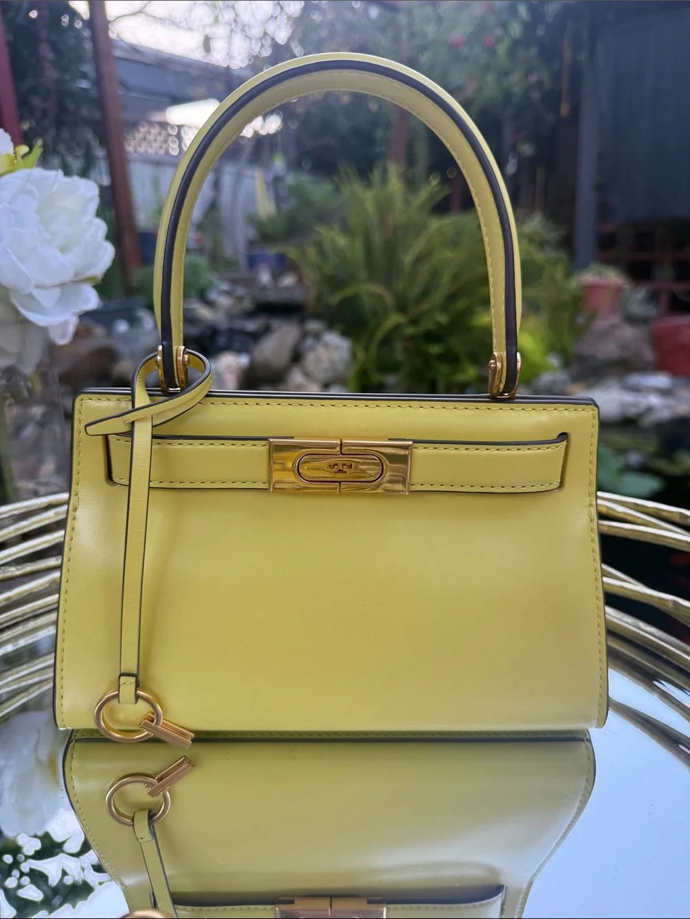 Tory Burch Lemon Yellow Top-Handle Satchel with Gold Hardware